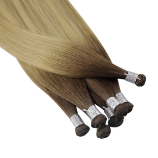 Virgin Handmade Hair Weft Hand Tied Weft Hair Extensions Full Shine 100% Virgin Human Balayage #3/8/22