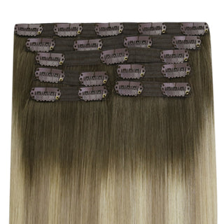 [New Color]Full Shine Best Hair Clip in Extensions 100% Virgin Human Hair 7 Pieces Balayage (#4/7/80)