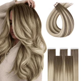 [New Color]Full Shine Virgin Hair Seamless Invisible Tape in Extensions Balayage (#7/7/ICY)