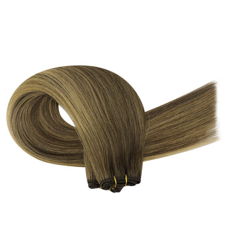Full Shine Virgin Weft Brazilian 100% Human Hair Sew In Bundles Balayage Highlights (#BM)-Regular Virgin Hair Weft-Full Shine