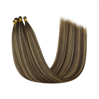 Full Shine Hand Tied Weft Hair Extensions 100% Virgin Human Balayage Highlights (#BM)-Virgin Handmade Hair Weft-Full Shine