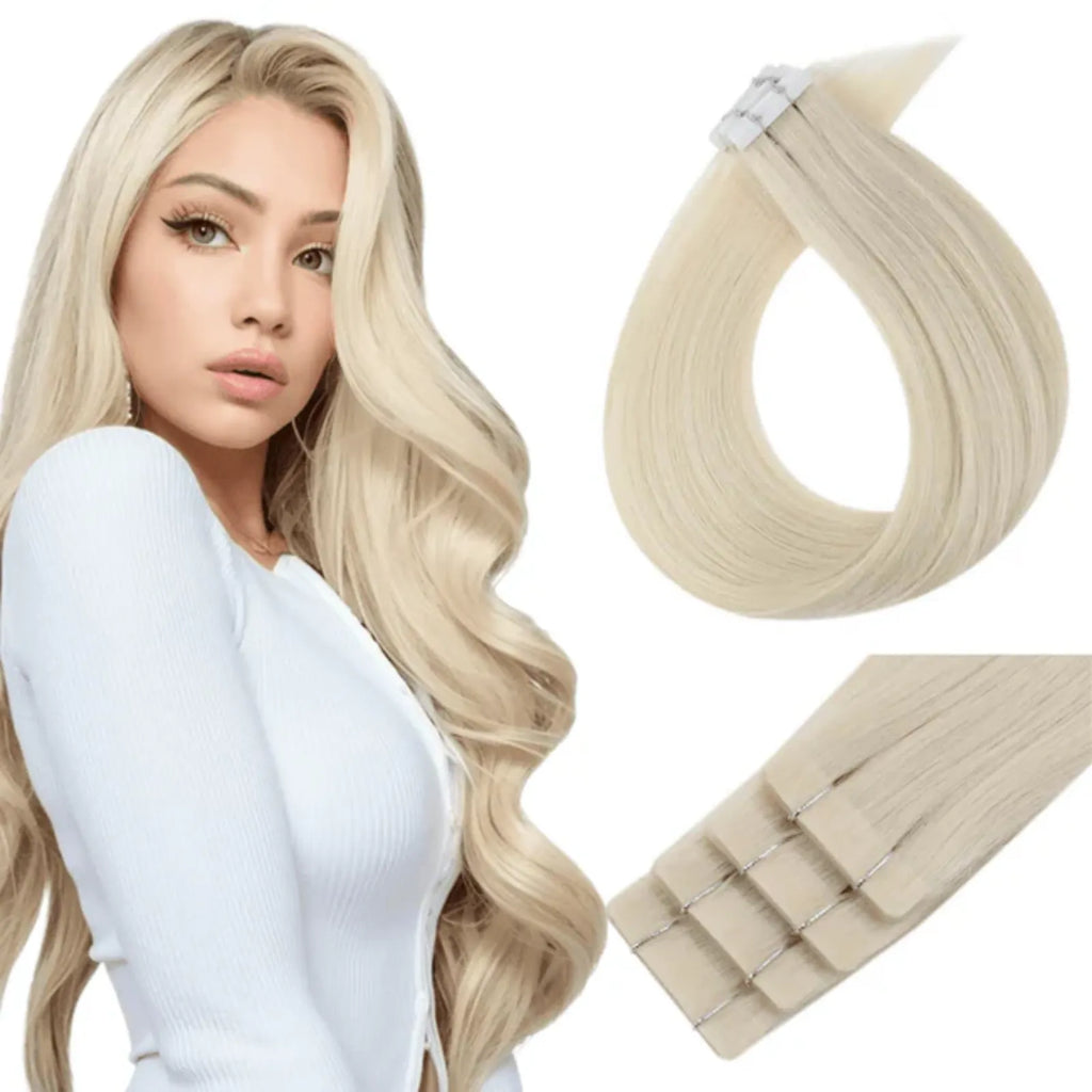 ✨ 3 PACK 18” #60 LIGHT BLONDE HUMAN HAIR TAPE INS Amazon.com : Full Shine Tape in Hair Extensions Human Hair  main image 2