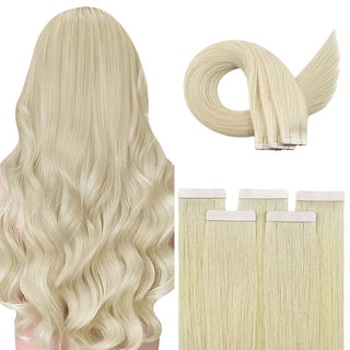 Full Shine Tape in Hair Extensions 100% Virgin Human Hair Platinum Blonde (#60)-Virgin Tape In Extension-Full Shine