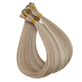 hand tied hair bundles peruvian Full Shine Hand Tied Weft Hair Extensions 100% Virgin Human Balayage Blonde human hair hand tied extensions