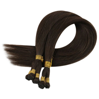 Full Shine Hand Tied Weft Hair Extensions 100% Virgin Human Dark Brown (#4)-Virgin Handmade Hair Weft-Full Shine