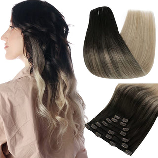 Full Shine Clip in Extensions 100% Remy Human Hair Balayage (#2/18/60)-Clip In Extensions-Full Shine