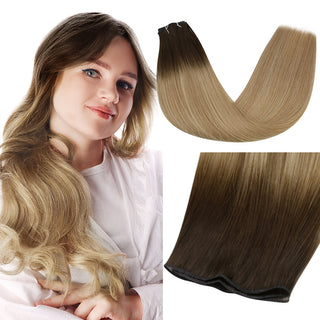 Full Shine Genius Weft Hair Extensions 100% Virgin Human Balayage (#3/8/22)-Virgin Genius Hair Weft-Full Shine