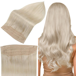 Full Shine 100% Human Hair Halo Extensions Platinum Blonde (#60)-Flip on extensions-Full Shine