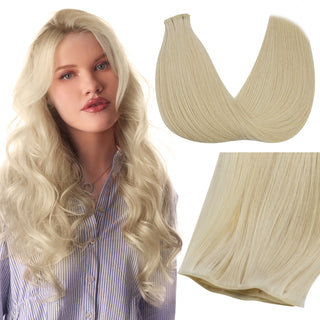 Full Shine Genius Weft Hair Extensions 100% Virgin Human Platinum Blonde (#60)-Virgin Genius Hair Weft-Full Shine
