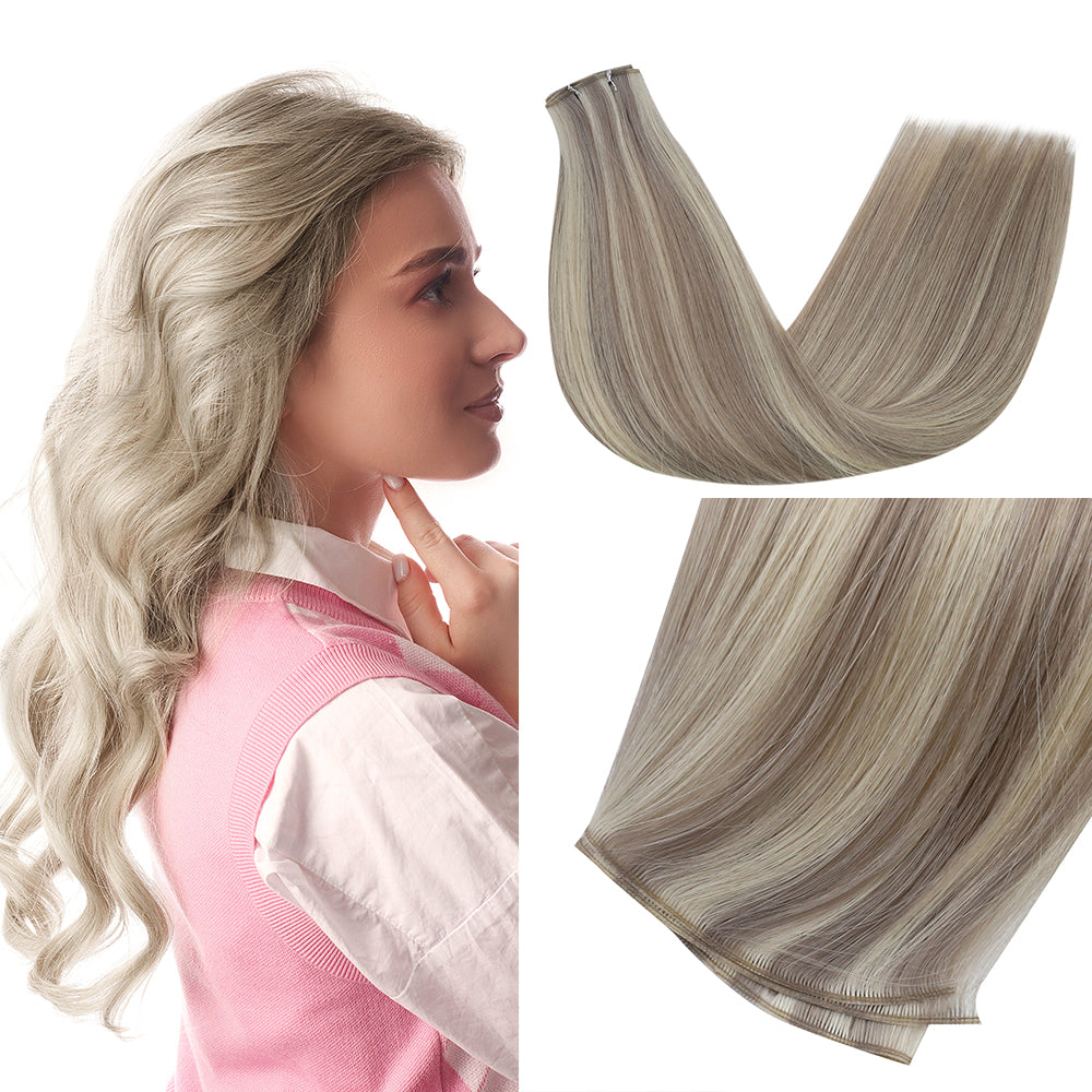 Full Shine Genius Weft Hair Extensions, 100% Virgin Human Hair, Balayage Blonde Highlights, Hybrid Weft Hair Extensions, Sew-In Weft Hair, Seamless Weft Hair, Volume Weft Hair, Natural Hair Weft, Salon Quality Hair Extensions