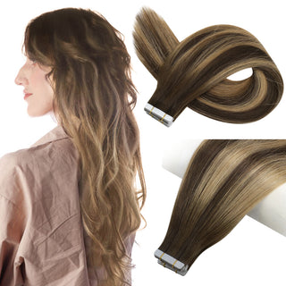 Full Shine Tape in Hair Extensions 100% Virgin Human Hair Balayage (#BM)-Virgin Tape In Extension-Full Shine
