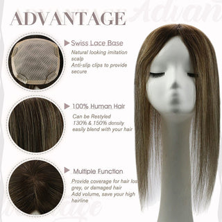 Full Shine Lace Human Hair Wig Toppers 13cm*13cm For Women Hair Loss Balayage #4/27/4-13*13 Topper-Full Shine