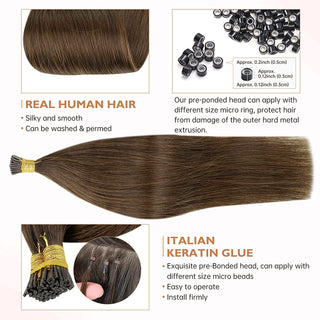 Full Shine I Tip 100% Remy Human Hair Extensions Dark Brown (#4)-I Tip-Full Shine