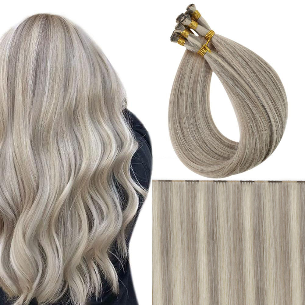 fullshine hair extensions, ash blonde hair, blonde highlights, balayage blonde mix, gray blonde tones, hand tied wefts, virgin human hair, real hair extensions, 20 inch length, natural blend, cool tone hair, luxury hair bundles, heat safe styling, seamless install, cuticle aligned, lightweight hair, for daily and event wear, soft silky texture