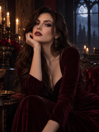 Halloween Vampire hair inspiration with dark brunette and black hair colors for a dramatic, mysterious alter ego style.