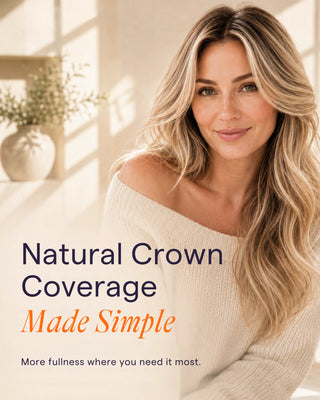Full Shine human hair toppers offer a natural crown volume solution for a fuller-looking hairstyle and comfortable coverage.