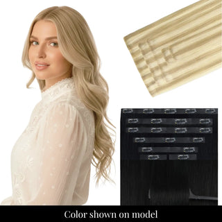 Full Shine blonde highlight injected PU clip ins smooth finish