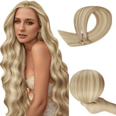 Full Shine K Tip Hair Extensions Near Me 100% Real Virgin Human Hair Highlights (#P18/613)-Virgin K Tip Extension-Full Shine