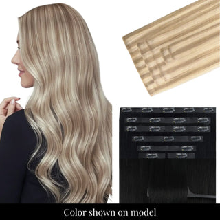 Full Shine blonde highlights injection PU clip in hair extensions