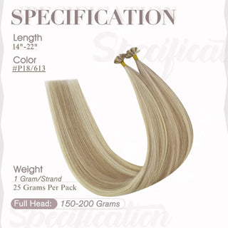 Full Shine K Tip Hair Extensions Near Me 100% Real Virgin Human Hair Highlights (#P18/613)-Virgin K Tip Extension-Full Shine Hair Extensions