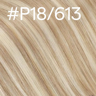 Bright blonde highlights injection PU clip in extensions from Full Shine.