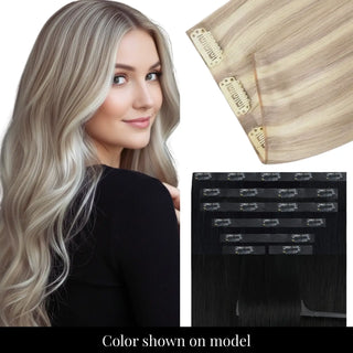 Full Shine blonde lowlight thin PU clip ins for an undetectable finish.