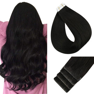 Full Shine Seamless Injection Tape in Extensions Virgin Human Hair Off Black (#1B)-Seamless Injection Tape in extension-Full Shine