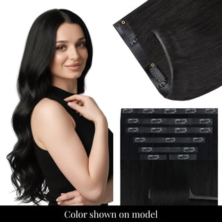 Fullshine black genius PU clip in hair extensions for maximum volume