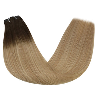 Full Shine Genius Weft Hair Extensions 100% Virgin Human Dark Brown Light Brown White Blend-Virgin Genius Hair Weft-Full Shine