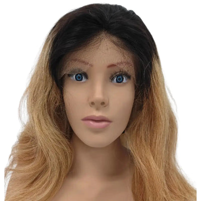 [Clearance] 16 Inch Black Root Dark Blonde Natural Wave Lace Front Wig #T1B/27/30