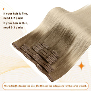 PU Seamless Clip in Extensions 100% Remy Human Hair 8 Pieces Balayage Ombre (#8/60)