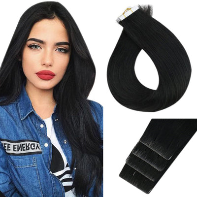 Full Shine Seamless Injection Tape in Extensions Virgin Human Hair Jet Black (#1)-Seamless Injection Tape in extension-Full Shine