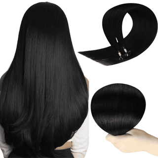 Full Shine 100% Real Virgin Human Hair K Tip Hair Extensions For Thin Hair Jet Black (#1)-Virgin K Tip Extension-Full Shine