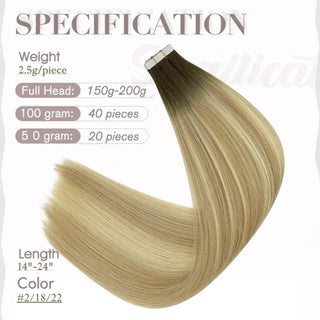 Best Tape In Hair Extensions 100% Virgin Human Hair Rooted Dark Brown #2/18/22