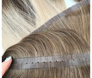 Full Shine Hole PU Flat Silk Weft Virgin XO Invisible Weft Hair Extensions-Virgin Pu Hair Weft-Full Shine