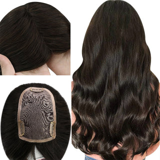 [SALE] Full Shine Toppers 3*5 Inch Lace Base Hairpiece For Women Pure Color #2 Darkest Brown-Clearance-Full Shine