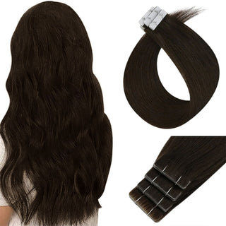 Full Shine Virgin Human Hair Seamless Injection Tape in Extensions Darkest Brown (#2)-Seamless Injection Tape in extension-Full Shine