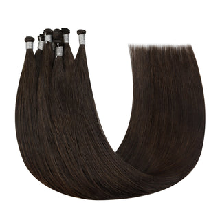 Full Shine Hand Tied Weft Hair Extensions 100% Virgin Human Darkest Brown (#2)-Virgin Handmade Hair Weft-Full Shine