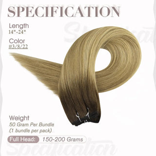 Professional Virgin Weft Brazilian 100% Human Hair Sew In Bundles Balayage (#3/8/22)