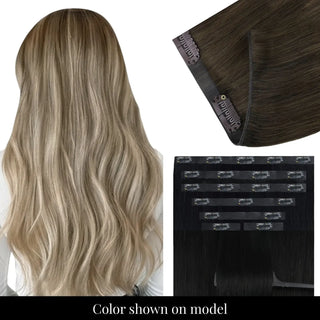 Discreet thin-PU balayage brown Full Shine clip in extensions.