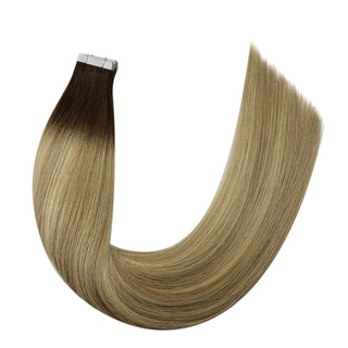 Full Shine Tape in Hair Extensions 100% Virgin Human Hair Balayage (#3/8/22)-Virgin Tape In Extension-Full Shine