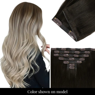 Soft PU injected balayage brown human hair clip ins