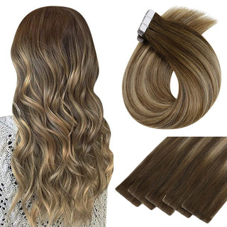 Full Shine Seamless Injection Tape in Extensions Virgin Human Hair Balayage Highlights (#4/4/27)-Seamless Injection Tape in extension-Full Shine