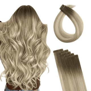 [New Color]Full Shine Invisible Tape in Extensions Balayage Virgin Hair Seamless (#4/7/80)-Seamless Injection Tape in extension-Full Shine