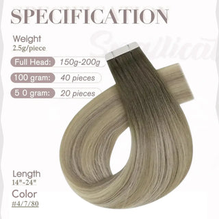 Virgin Tape in Human Hair Extensions Balayage Brown with Blonde #4/7/80