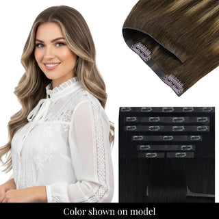 Invisible root balayage brown PU injected clip in extensions