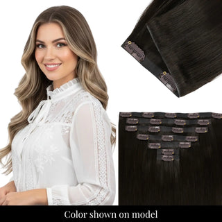 Invisible root balayage brown PU injected clip in extensions