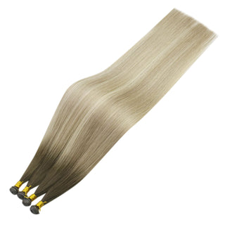 [New Color] Full Shine Best Genius Weft Hair Extensions Virgin Hair Balayage Brown (#4/7/80)-Virgin Genius Hair Weft-Full Shine