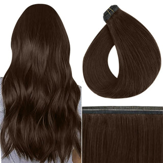Full Shine Flat Silk Weft Virgin Sew In Human Hair Extensions Dark Brown (#4)-Virgin Pu Hair Weft-Full Shine