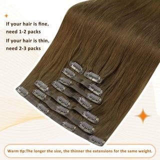 PU Seamless Clip in Extensions 100% Remy Human Hair 8 Pieces Brown (#4)